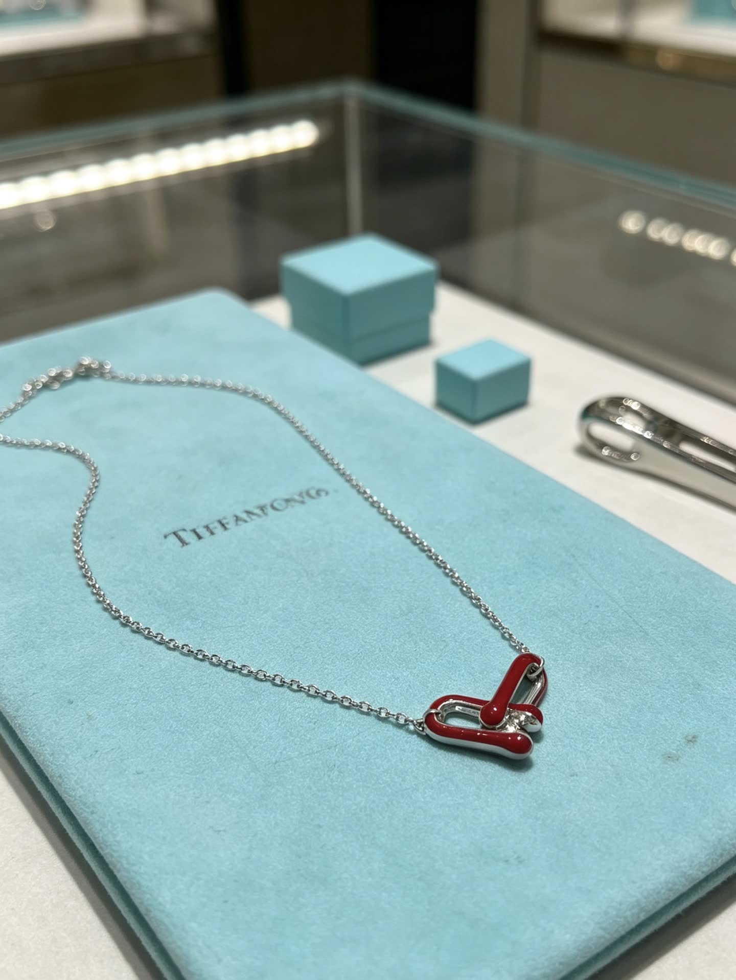 Tiffany & Co. Sterling Silver Red Enamel Atlas Necklace